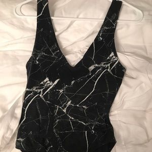 Kendall & Kylie marble print v neck bodysuit